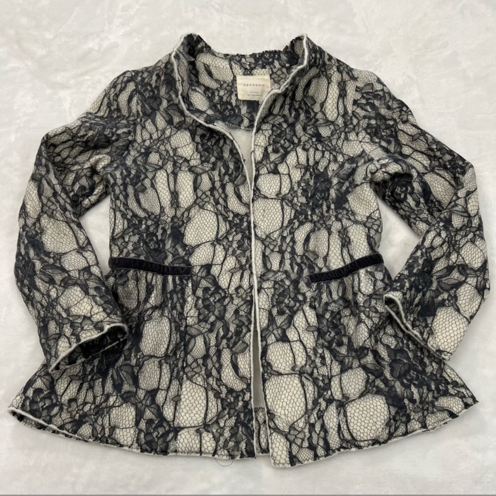 Zara Slim Fit Knit Open Front Lace Wool Blazer Jacket